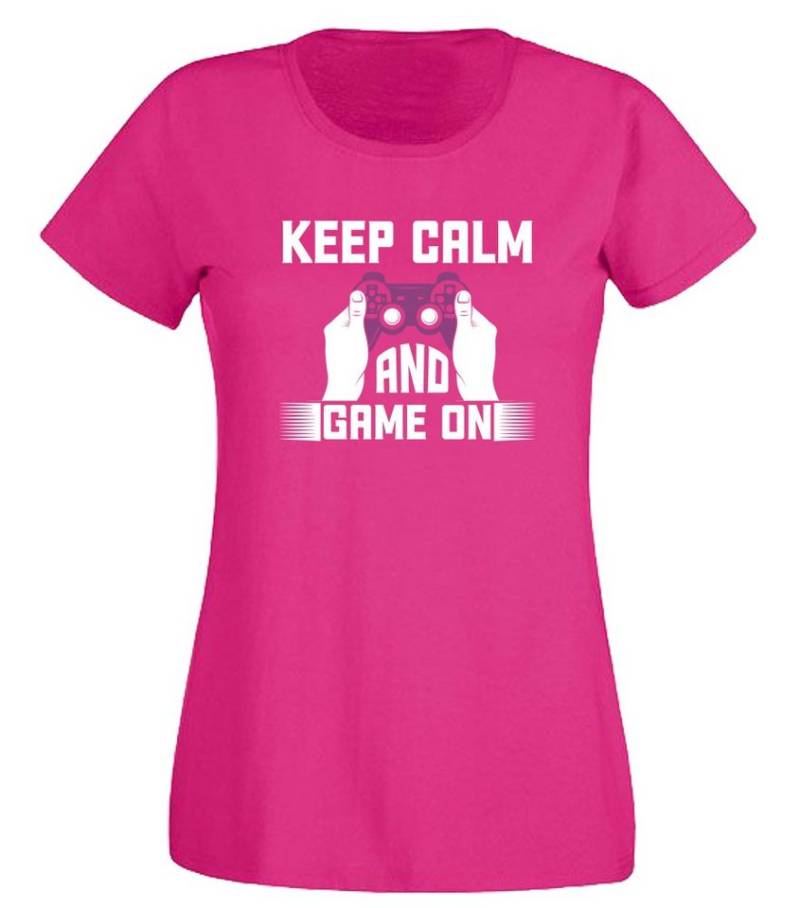 G-graphics T-Shirt Keep Calm and game on Slim-fit- Damen T-Shirt mit Frontprint-Statement für Gamerinnen von G-graphics