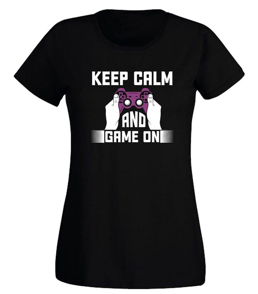 G-graphics T-Shirt Damen T-Shirt - Keep Calm and game on Slim-fit, mit trendigem Frontprint, Aufdruck auf der Vorderseite, Spruch/Sprüche/Print/Motiv, für jung & alt von G-graphics