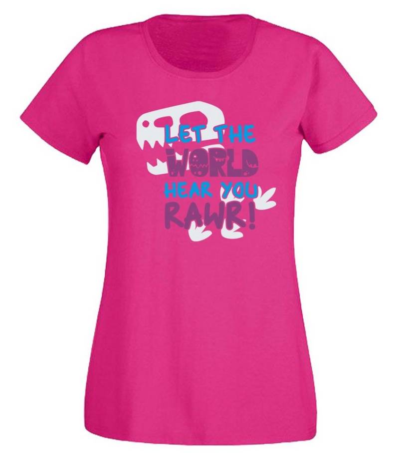 G-graphics T-Shirt Let the world hear you Rawr! Slim-fit- Damen T-Shirt mit Statement / Motiv als Frontprint von G-graphics