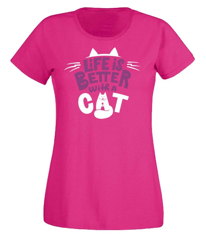 G-graphics T-Shirt Damen T-Shirt - Life is better with a cat mit trendigem Frontprint, Slim-fit, Aufdruck auf der Vorderseite, Spruch/Sprüche/Print/Motiv, für jung & alt von G-graphics