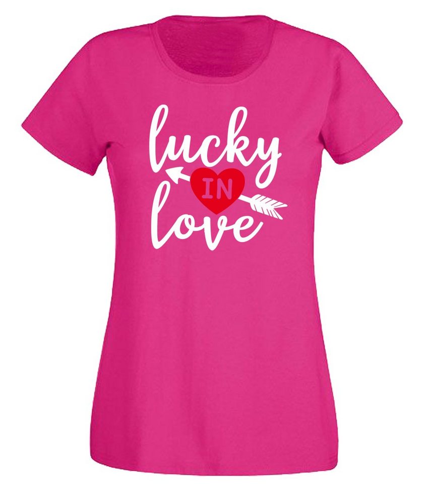 G-graphics T-Shirt Damen T-Shirt - Lucky in love mit trendigem Frontprint, Slim-fit, Aufdruck auf der Vorderseite, Spruch/Sprüche/Print/Motiv, für jung & alt von G-graphics