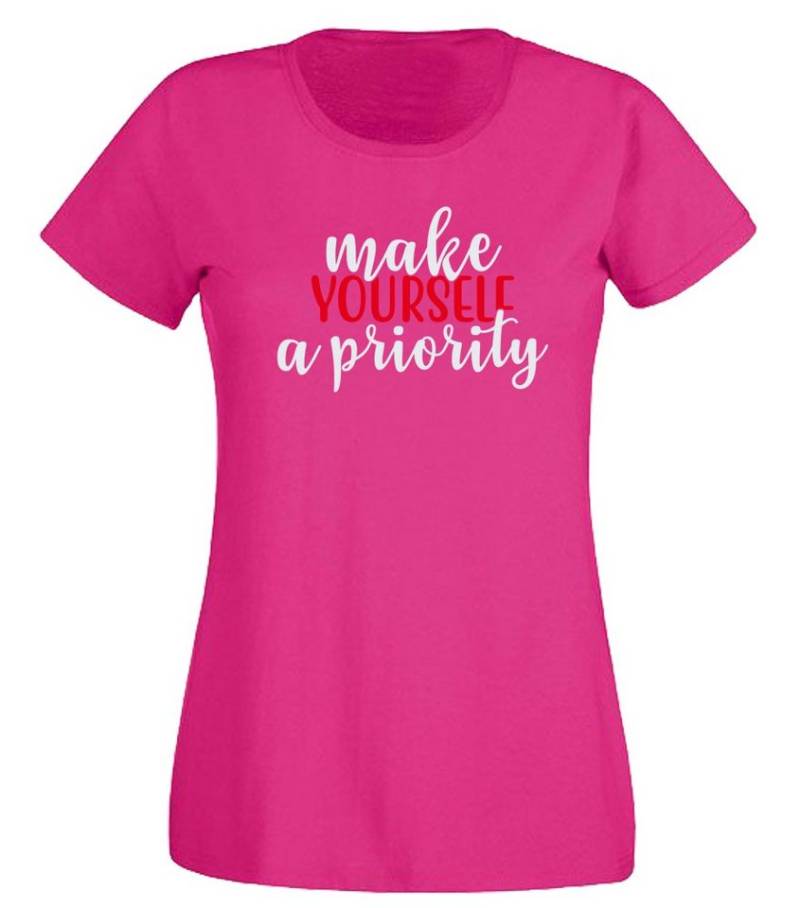 G-graphics T-Shirt Make yourself a priority Slim-fit- Damen T-Shirt mit Statement / Spruch als Frontprint von G-graphics