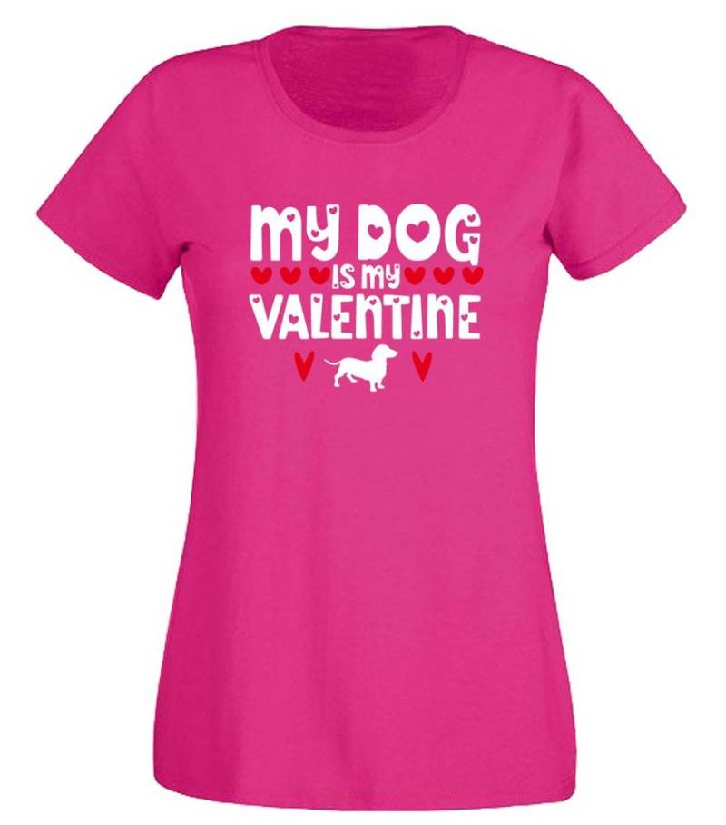 G-graphics T-Shirt My Dog is my Valentine Slim-fit Damen T-Shirt für die echte Hundemamas zum Valentinstag von G-graphics