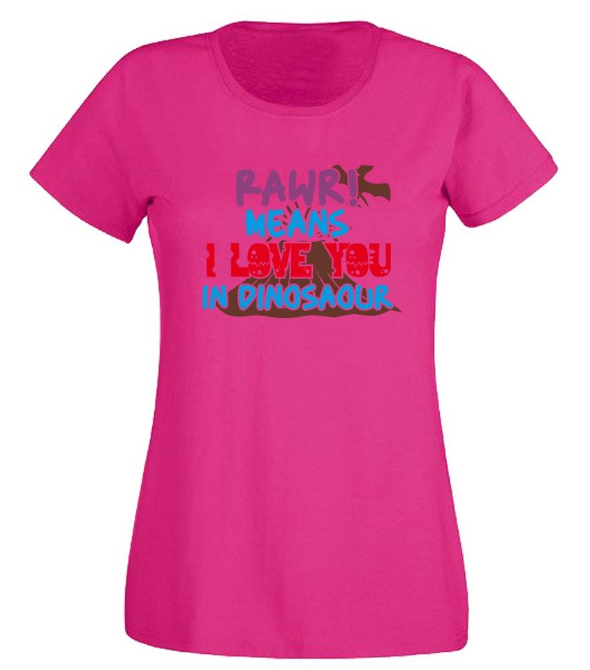 G-graphics T-Shirt Damen T-Shirt - RAWR means I love you in dinosaour Slim-fit, mit trendigem Frontprint, Aufdruck auf der Vorderseite, Spruch/Sprüche/Print/Motiv, für jung & alt von G-graphics