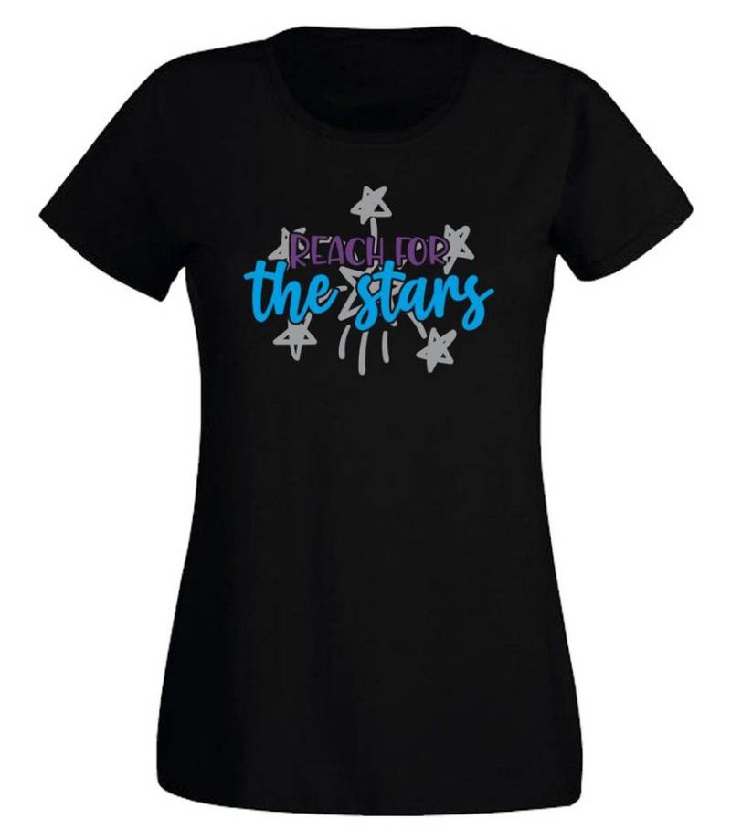 G-graphics T-Shirt Reach for the stars Slim-fit- Damen T-Shirt mit Statement / Spruch als Frontprint von G-graphics