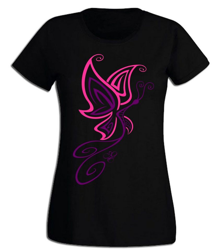 G-graphics T-Shirt Damen T-Shirt - Schmetterling Pink-Purple-Collection, mit trendigem Frontprint, Slim-fit, Aufdruck auf der Vorderseite, Print/Motiv, für jung & alt von G-graphics