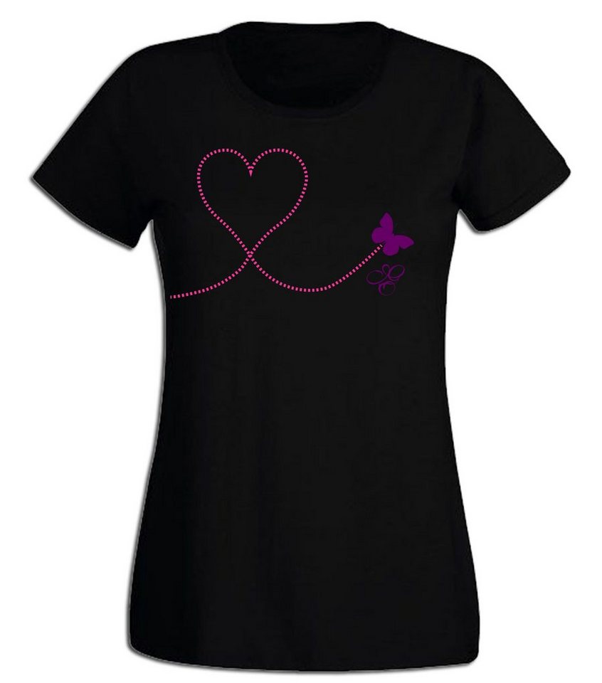 G-graphics T-Shirt Schmetterlingsherz Slim-fit Damen T-Shirt aus unserer Pink-Purple-Collection von G-graphics