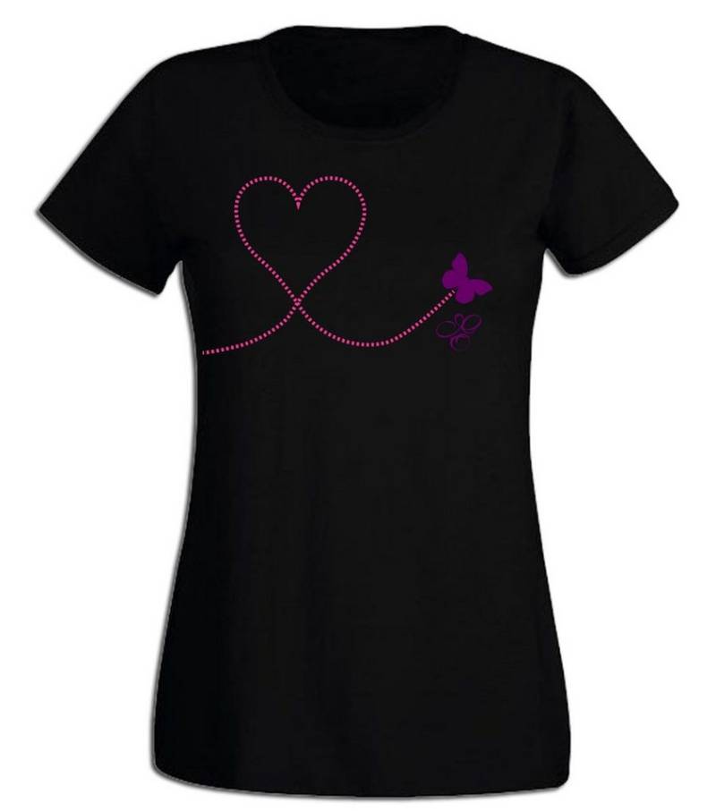 G-graphics T-Shirt Schmetterlingsherz Slim-fit Damen T-Shirt aus unserer Pink-Purple-Collection von G-graphics