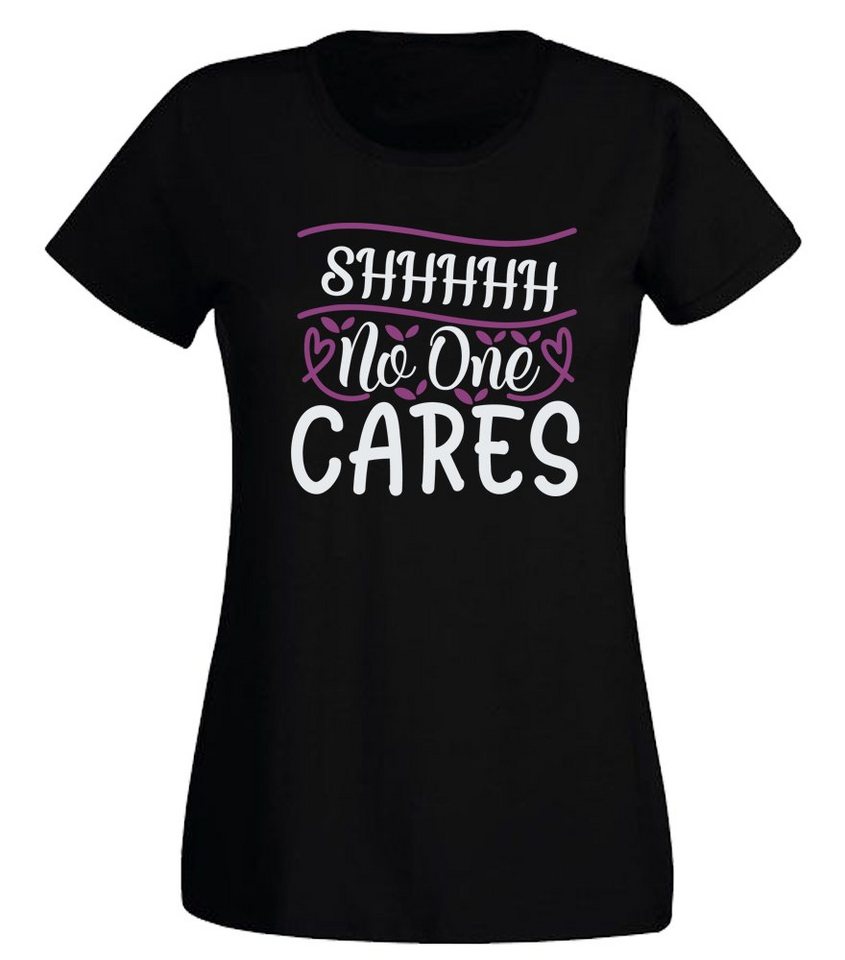 G-graphics T-Shirt Shhhhh No one cares Slim-fit- Damen T-Shirt mit Statement / Spruch als Frontprint von G-graphics
