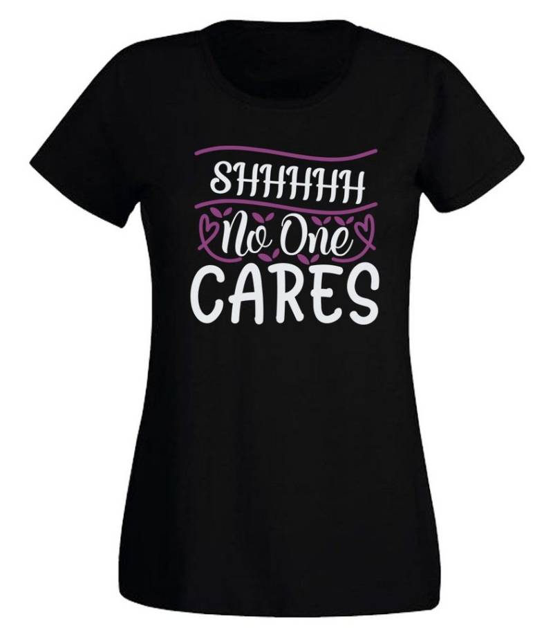 G-graphics T-Shirt Shhhhh No one cares Slim-fit- Damen T-Shirt mit Statement / Spruch als Frontprint von G-graphics