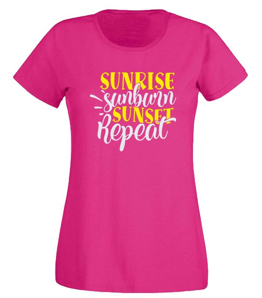 G-graphics T-Shirt Sunrise Sunburn Sunset Repeat Slim-fit- Damen T-Shirt mit Statement / Spruch als Frontprint von G-graphics