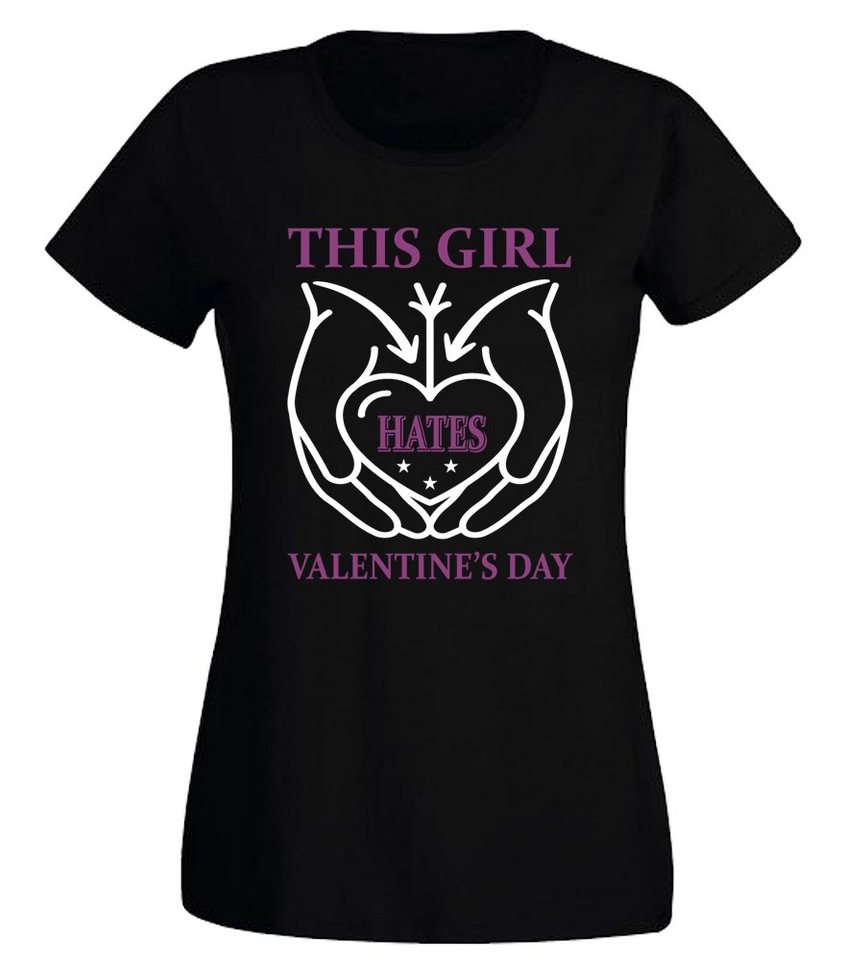 G-graphics T-Shirt Damen T-Shirt - This girl hates Valentines Day mit trendigem Frontprint, Slim-fit, Aufdruck auf der Vorderseite, Spruch/Sprüche/Print/Motiv, für jung & alt von G-graphics