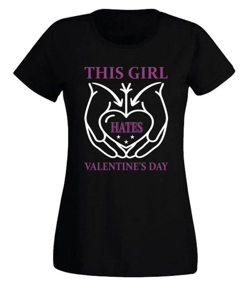 G-graphics T-Shirt This girl hates Valentines Day Slim-fit Damen T-Shirt mit Frontprint zum Valentinstag von G-graphics