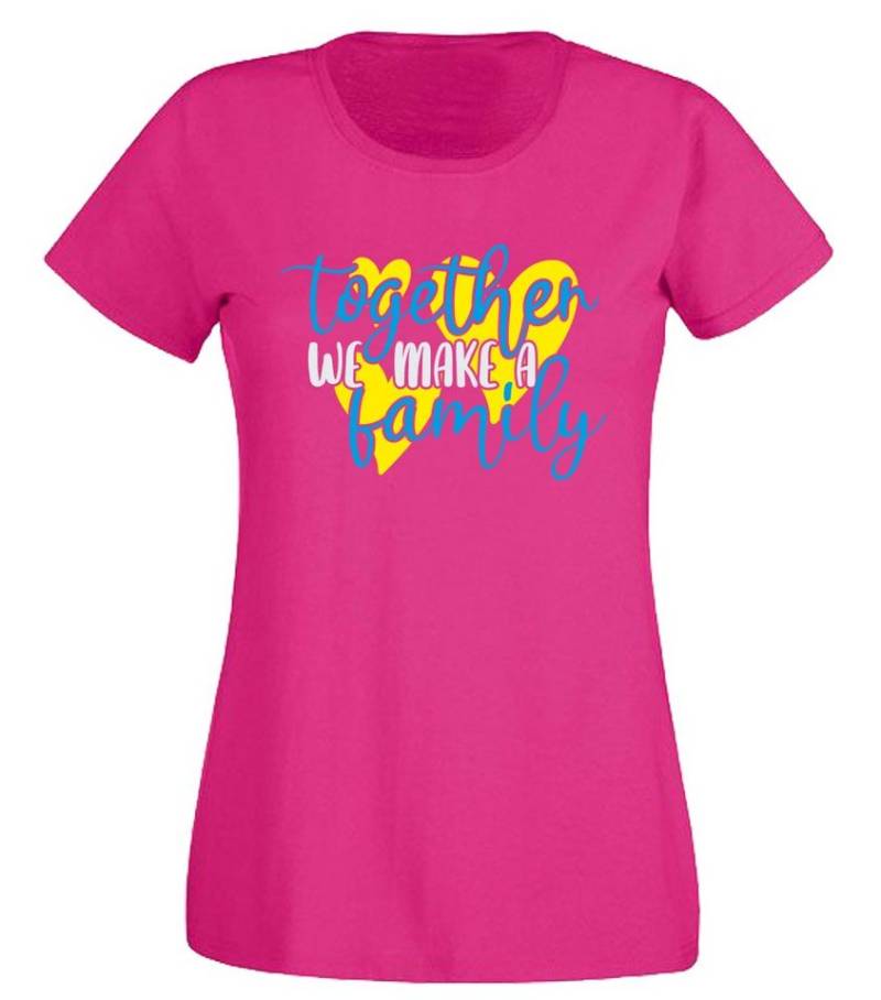 G-graphics T-Shirt Together we make a family Slim-fit Damen T-Shirt mit Statement / Spruch als Frontprint von G-graphics