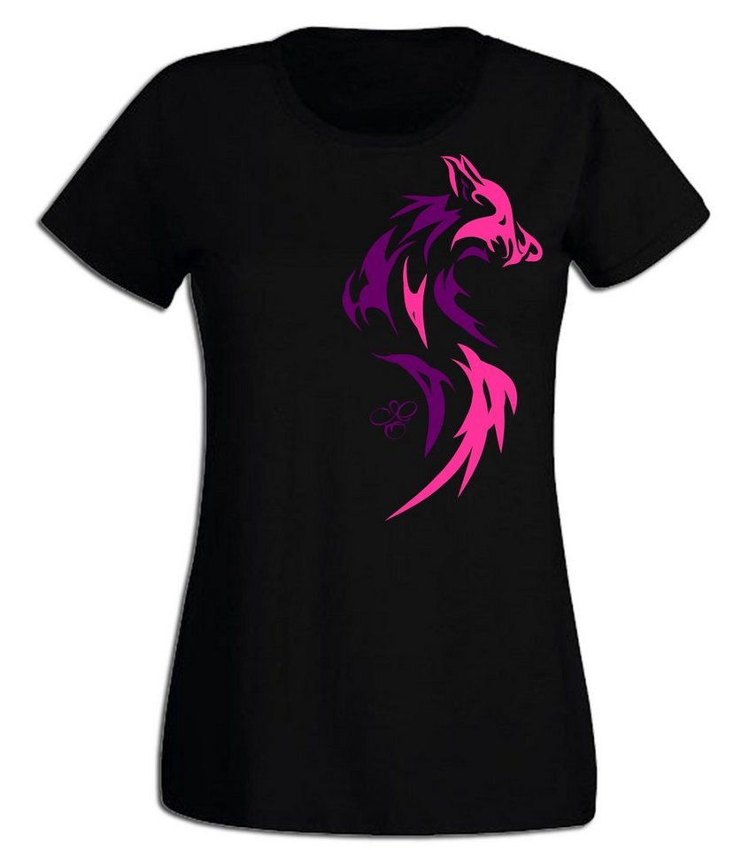 G-graphics T-Shirt Tribal Wolf Slim-fit Damen T-Shirt aus unserer Pink-Purple-Collection von G-graphics