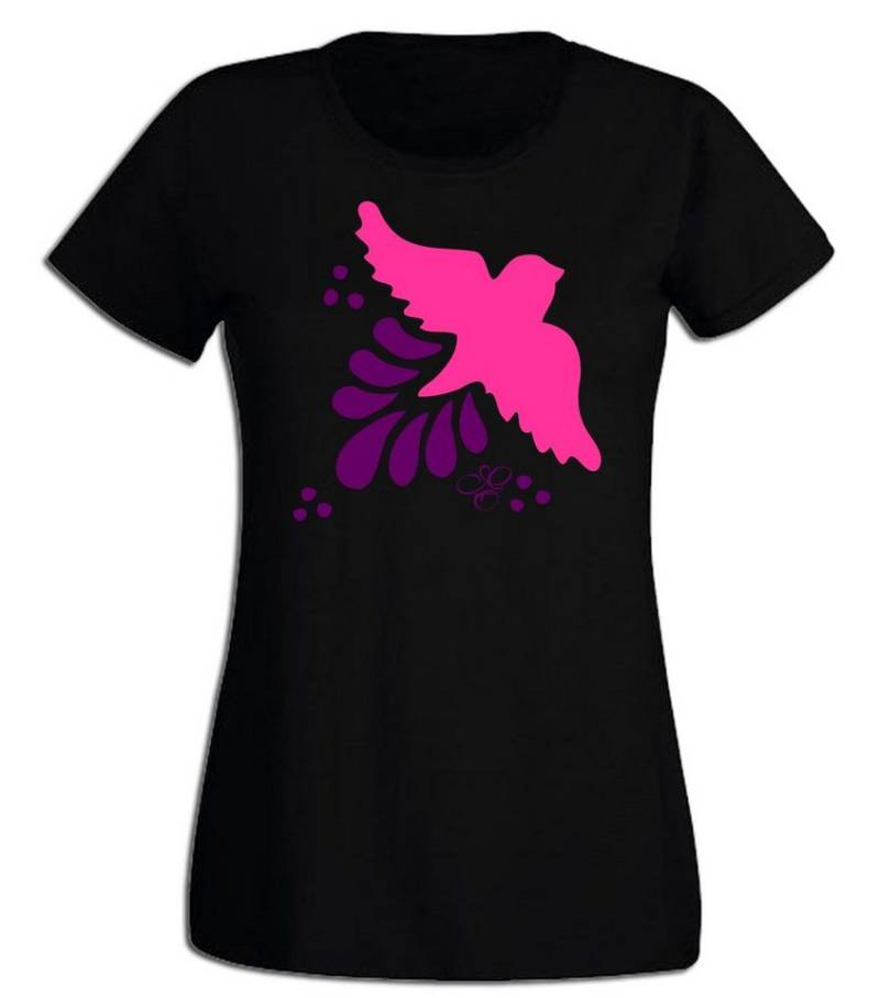 G-graphics T-Shirt Damen T-Shirt - Vögelchen Pink-Purple-Collection, mit trendigem Frontprint, Slim-fit, Aufdruck auf der Vorderseite, Print/Motiv, für jung & alt von G-graphics