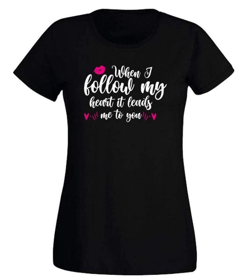 G-graphics T-Shirt When I follow my heart, it leads me to you Slim-fit Damen T-Shirt mit Frontprint zum Valentinstag von G-graphics