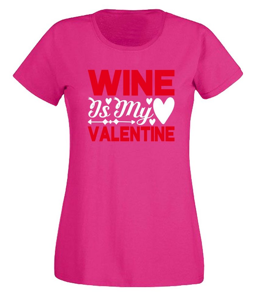 G-graphics T-Shirt Wine is my Valentine Slim-fit Damen T-Shirt mit Frontprint zum Valentinstag von G-graphics