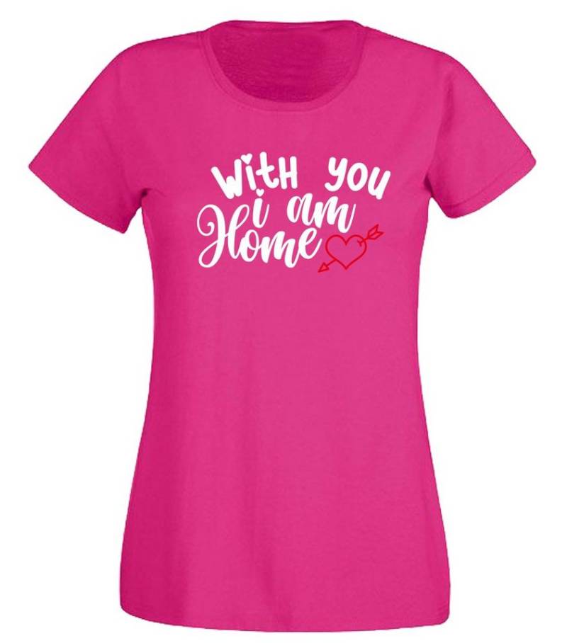 G-graphics T-Shirt With you I am home Slim-fit Damen T-Shirt mit Frontprint zum Valentinstag von G-graphics