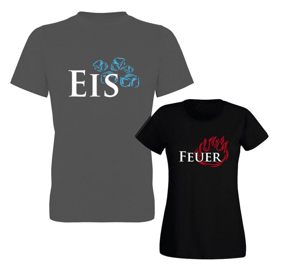 G-graphics T-Shirt Eis & Feuer (Partner- / Paar-Set, Einzelteile zum selbst zusammenstellen) Aufdruck auf der Vorder- oder Rückseiteseite wählbar von G-graphics