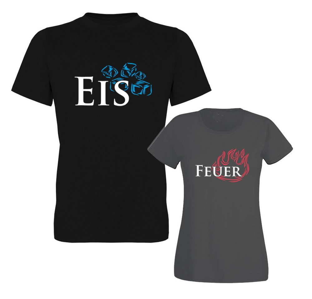 G-graphics T-Shirt Eis & Feuer (Partner- / Paar-Set, Einzelteile zum selbst zusammenstellen) Aufdruck auf der Vorder- oder Rückseiteseite wählbar von G-graphics