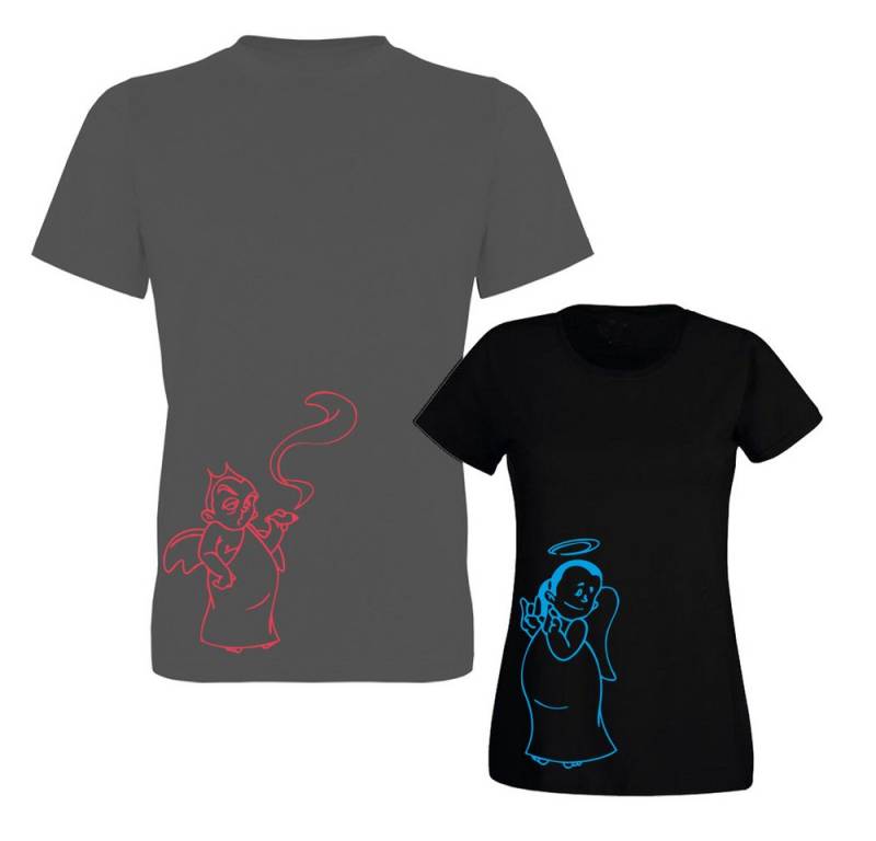 G-graphics T-Shirt Engel & Teufel (Partner- / Paar-Set, Einzelteile zum selbst zusammenstellen) Aufdruck auf der Vorder- oder Rückseiteseite wählbar von G-graphics