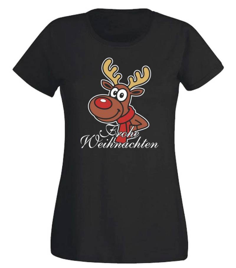 G-graphics T-Shirt Frohe Weihnachten – Rentier mit Schal Slim-fit Damen T-Shirt mit schönem Winter- & Weihnachtsmotiv von G-graphics