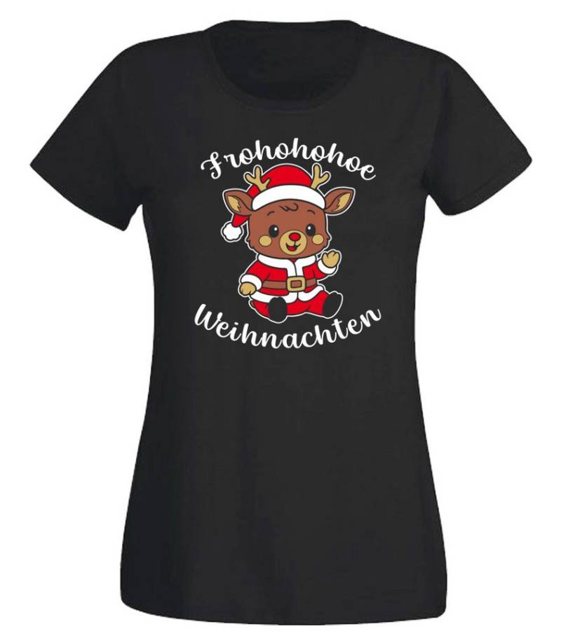 G-graphics T-Shirt Frohohohoe Weihnachten – Rentier in Nikolauskostüm Slim-fit Damen T-Shirt mit schönem Winter- & Weihnachtsmotiv von G-graphics