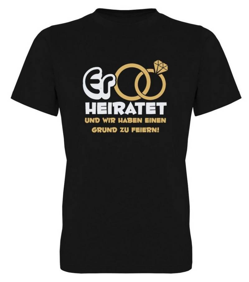G-graphics T-Shirt zum Junggesellen-Abschied - Er heiratet ... einen Grund zu feiern! Herren Begleiter-T-Shirt zum JGA / Poltershirt von G-graphics