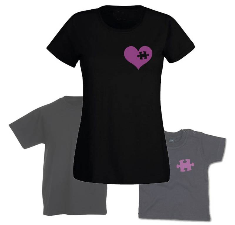 G-graphics T-Shirt Herz & Puzzlestück (Familienset, Einzelteile zum selbst zusammenstellen) Kinder- & Erwachsenen-T-Shirt-Set mit Frontprint von G-graphics