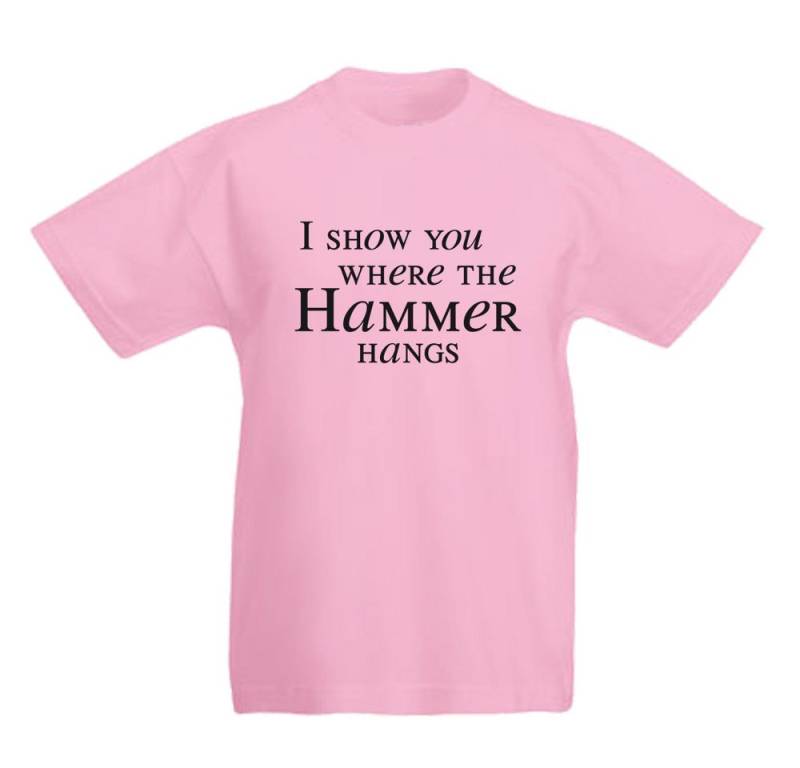 G-graphics T-Shirt I show you where the Hammer hangs (Ich zeig´dir wo der Hammer hängt) Kinder T-Shirt mit denglischem Spruch von G-graphics