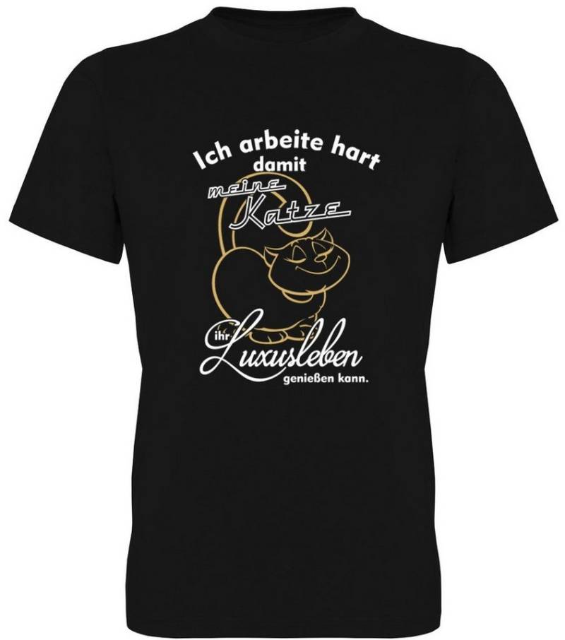 G-graphics T-Shirt Ich arbeite hart, damit meine Katze Ihr Luxusleben genißen kann. Herren T-Shirt mit einem Print für den echte Katzenpapa von G-graphics
