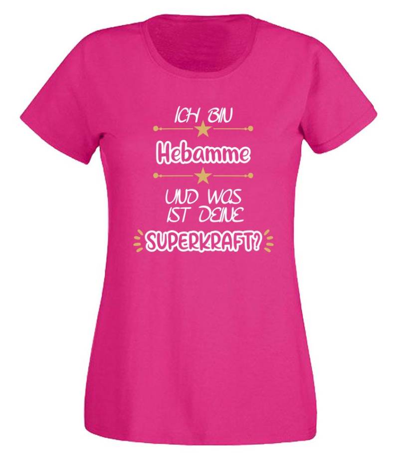 G-graphics T-Shirt Ich bin Hebamme und was ist deine Superkraft? Slim-fit Damen T-Shirt für die, die ihren Job lieben von G-graphics
