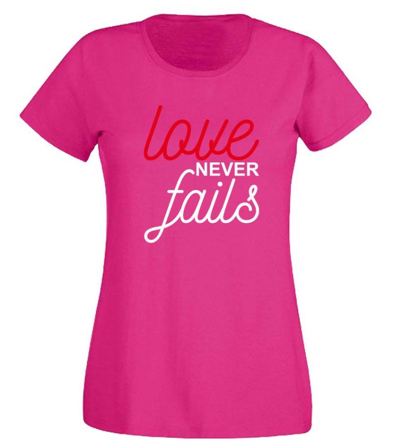 G-graphics T-Shirt Love never fails Slim-fit Damen T-Shirt mit trendigem Frontprint von G-graphics