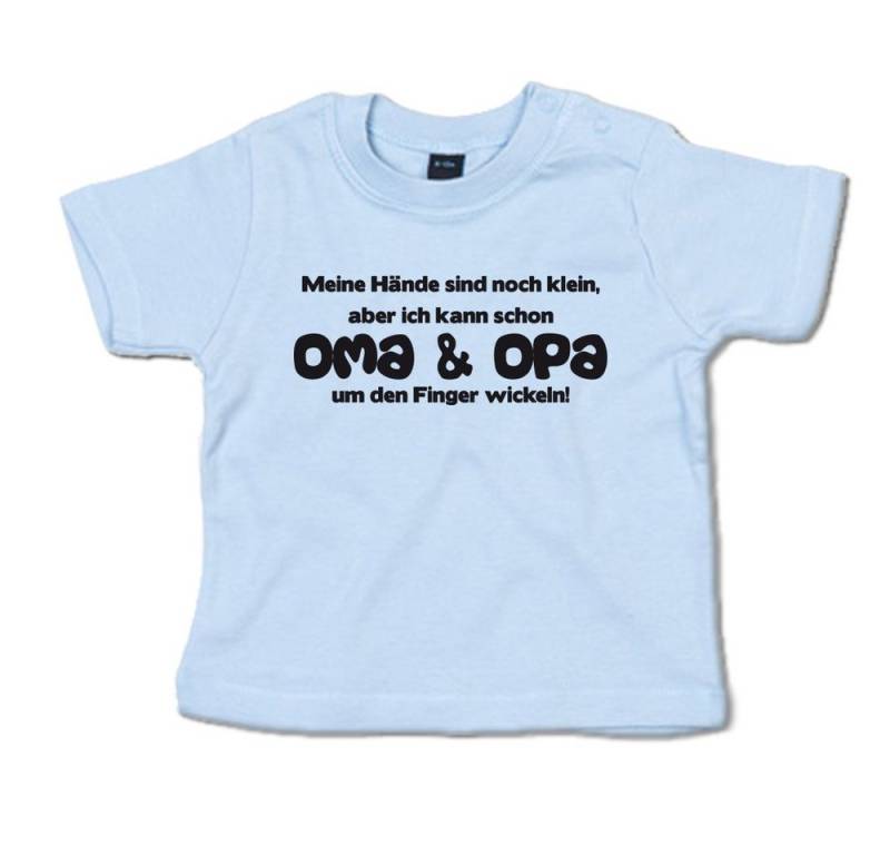 G-graphics T-Shirt Meine Hände sind klein, aber ich kann Oma & Opa um den Finger wickeln! Baby T-Shirt mit Spruch für/von Oma & Opa von G-graphics
