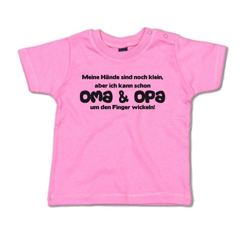 G-graphics T-Shirt Meine Hände sind klein, aber ich kann Oma & Opa um den Finger wickeln! Baby T-Shirt mit Spruch für/von Oma & Opa von G-graphics