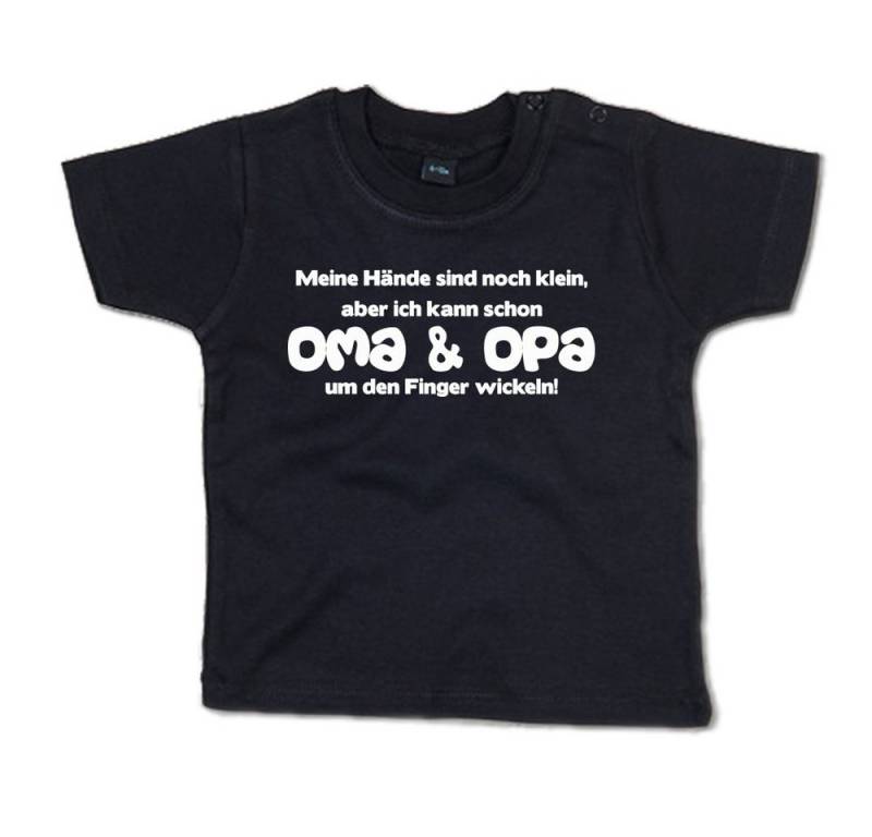 G-graphics T-Shirt Meine Hände sind klein, aber ich kann Oma & Opa um den Finger wickeln! Baby T-Shirt mit Spruch für/von Oma & Opa von G-graphics