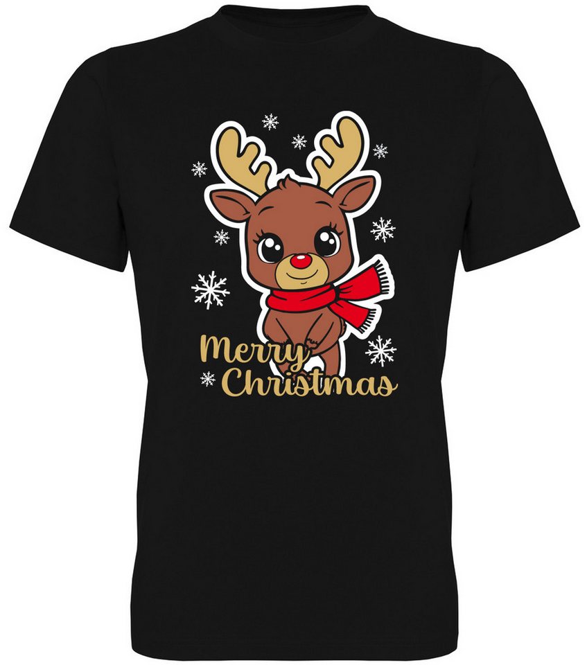 G-graphics T-Shirt Merry Christmas – Rentier mit Kulleraugen & Schal Herren T-Shirt mit schönem Winter- & Weihnachtsmotiv von G-graphics