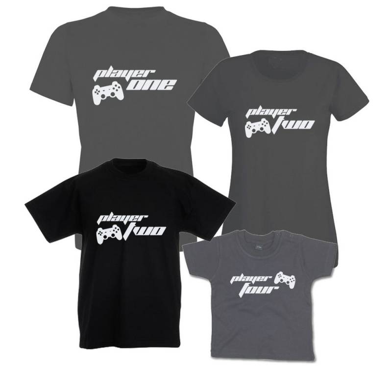 G-graphics T-Shirt Player 1, 2, 3 & 4 (Familienset, Einzelteile zum selbst zusammenstellen) Kinder- & Erwachsenen-T-Shirt-Set mit Frontprint von G-graphics