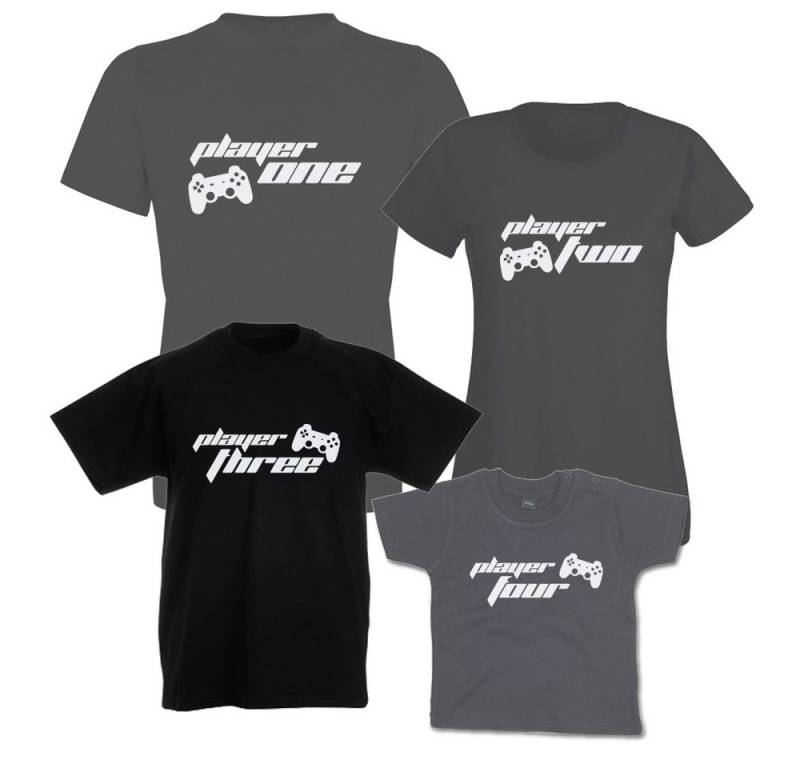 G-graphics T-Shirt Player 1, 2, 3 & 4 (Familienset, Einzelteile zum selbst zusammenstellen) Kinder- & Erwachsenen-T-Shirt-Set mit Frontprint von G-graphics