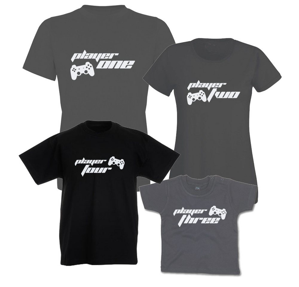 G-graphics T-Shirt Player 1, 2, 3 & 4 (Familienset, Einzelteile zum selbst zusammenstellen) Kinder- & Erwachsenen-T-Shirt-Set mit Frontprint von G-graphics