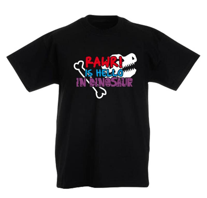 G-graphics T-Shirt Rawr! is hello in dinosaur Kinder T-Shirt mit coolem Spruch als Frontprint von G-graphics