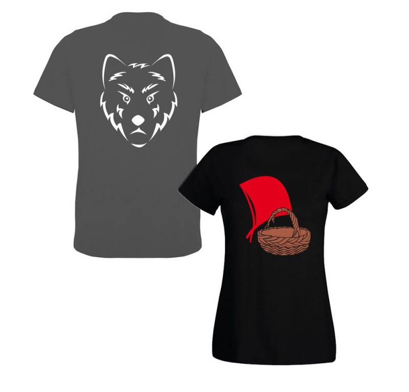 G-graphics T-Shirt Rotkäppchen & der böse Wolf (Partner- / Paar-Set, Einzelteile zum selbst zusammenstellen) Aufdruck auf der Vorder- oder Rückseiteseite wählbar von G-graphics