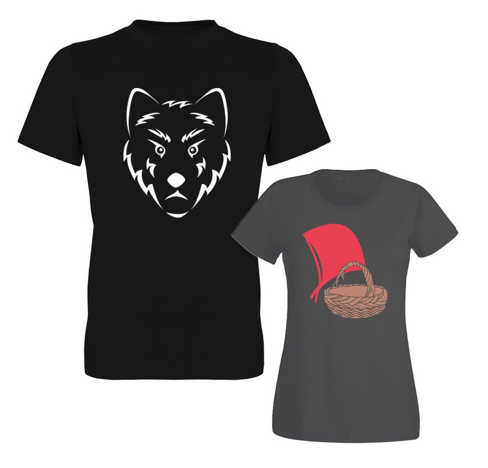 G-graphics T-Shirt Rotkäppchen & der böse Wolf (Partner- / Paar-Set, Einzelteile zum selbst zusammenstellen) Aufdruck auf der Vorder- oder Rückseiteseite wählbar von G-graphics