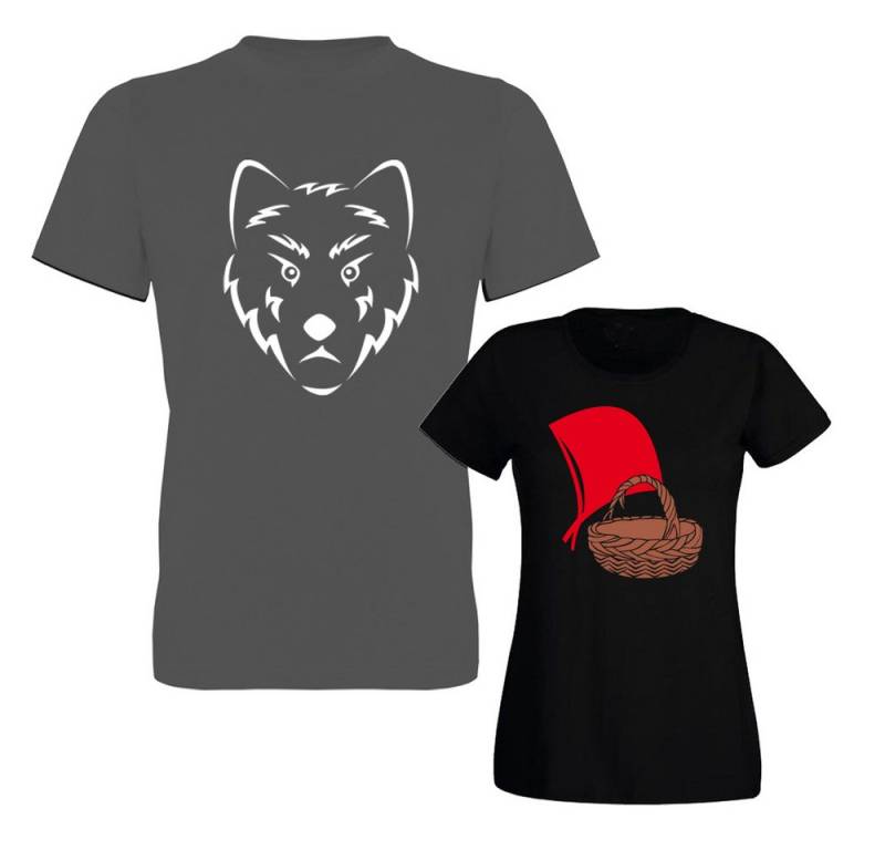 G-graphics T-Shirt Rotkäppchen & der böse Wolf (Partner- / Paar-Set, Einzelteile zum selbst zusammenstellen) Aufdruck auf der Vorder- oder Rückseiteseite wählbar von G-graphics
