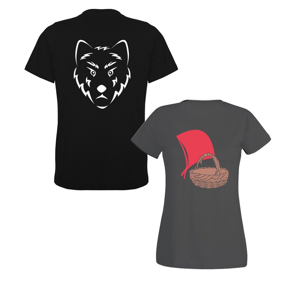 G-graphics T-Shirt Rotkäppchen & der böse Wolf (Partner- / Paar-Set, Einzelteile zum selbst zusammenstellen) Aufdruck auf der Vorder- oder Rückseiteseite wählbar von G-graphics