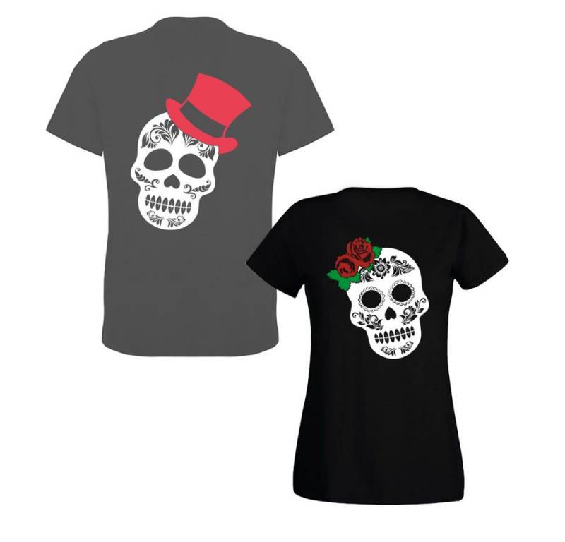 G-graphics T-Shirt Sugar Skull – He & She (Partner- / Paar-Set, Einzelteile zum selbst zusammenstellen) Aufdruck auf der Vorder- oder Rückseiteseite wählbar von G-graphics
