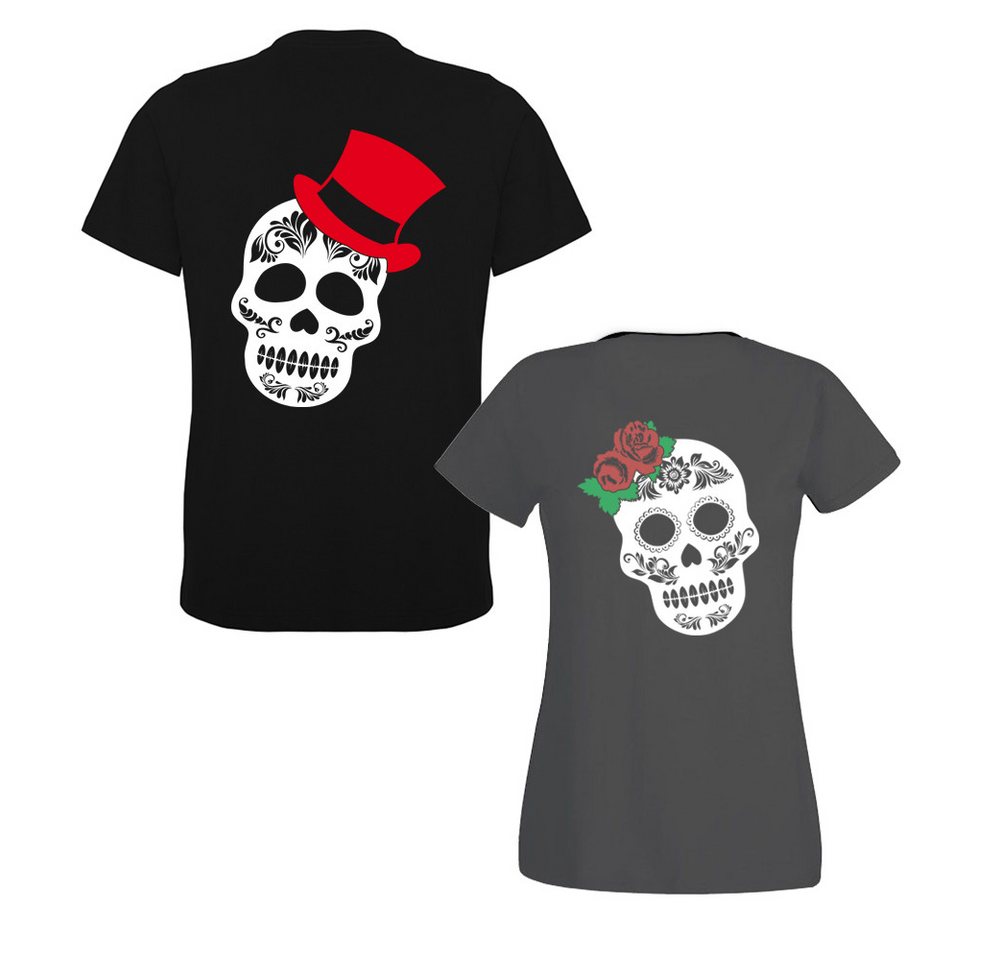 G-graphics T-Shirt Sugar Skull – He & She (Partner- / Paar-Set, Einzelteile zum selbst zusammenstellen) Aufdruck auf der Vorder- oder Rückseiteseite wählbar von G-graphics