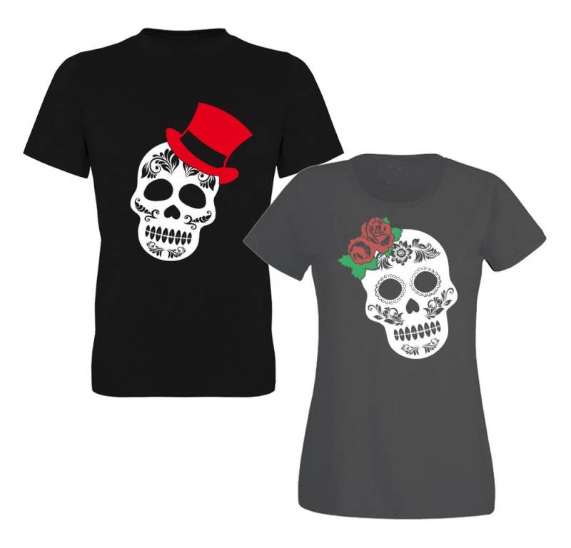 G-graphics T-Shirt Sugar Skull – He & She (Partner- / Paar-Set, Einzelteile zum selbst zusammenstellen) Aufdruck auf der Vorder- oder Rückseiteseite wählbar von G-graphics