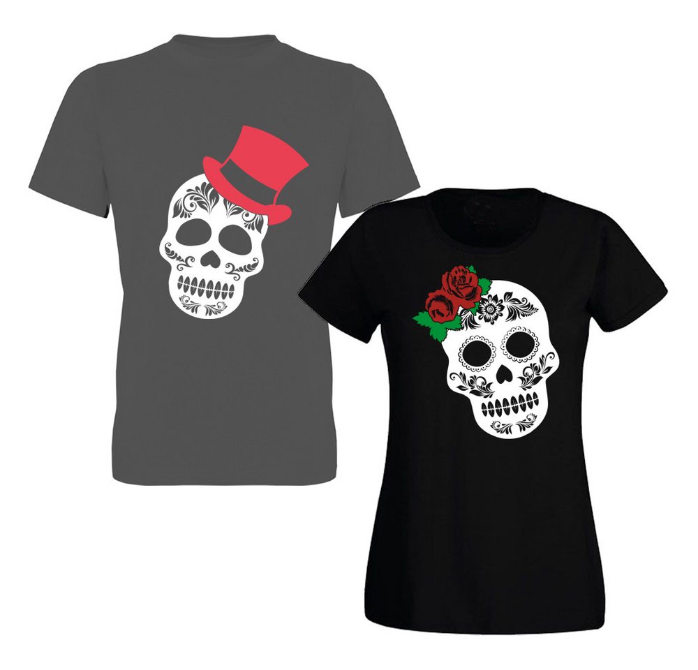 G-graphics T-Shirt Sugar Skull – He & She (Partner- / Paar-Set, Einzelteile zum selbst zusammenstellen) Aufdruck auf der Vorder- oder Rückseiteseite wählbar von G-graphics